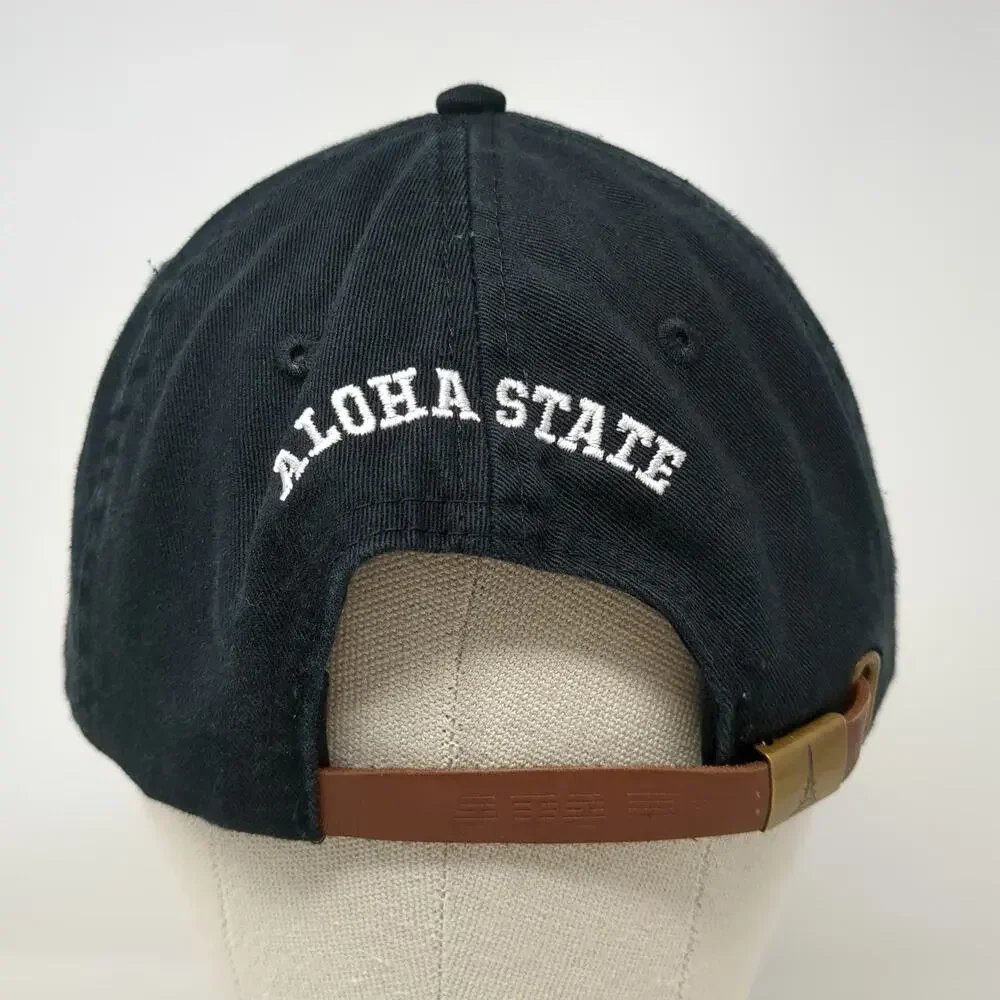 Adams Baseball Cap Black One Size Hawaii Aloha State Leather Strapback Hat
